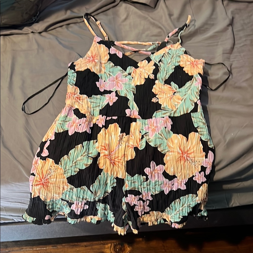 Tropical Floral Lace-Up Romper